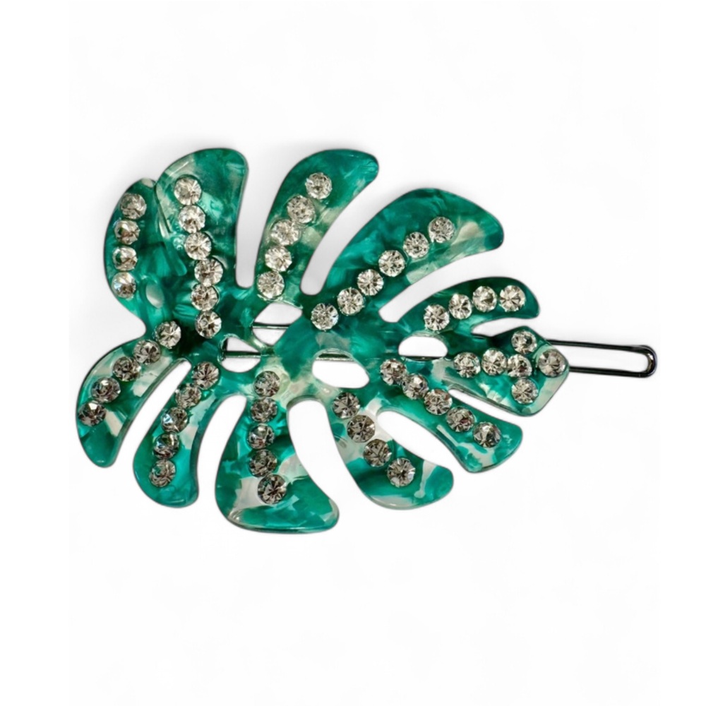 Crystal embellished Monstera leaf hair clip